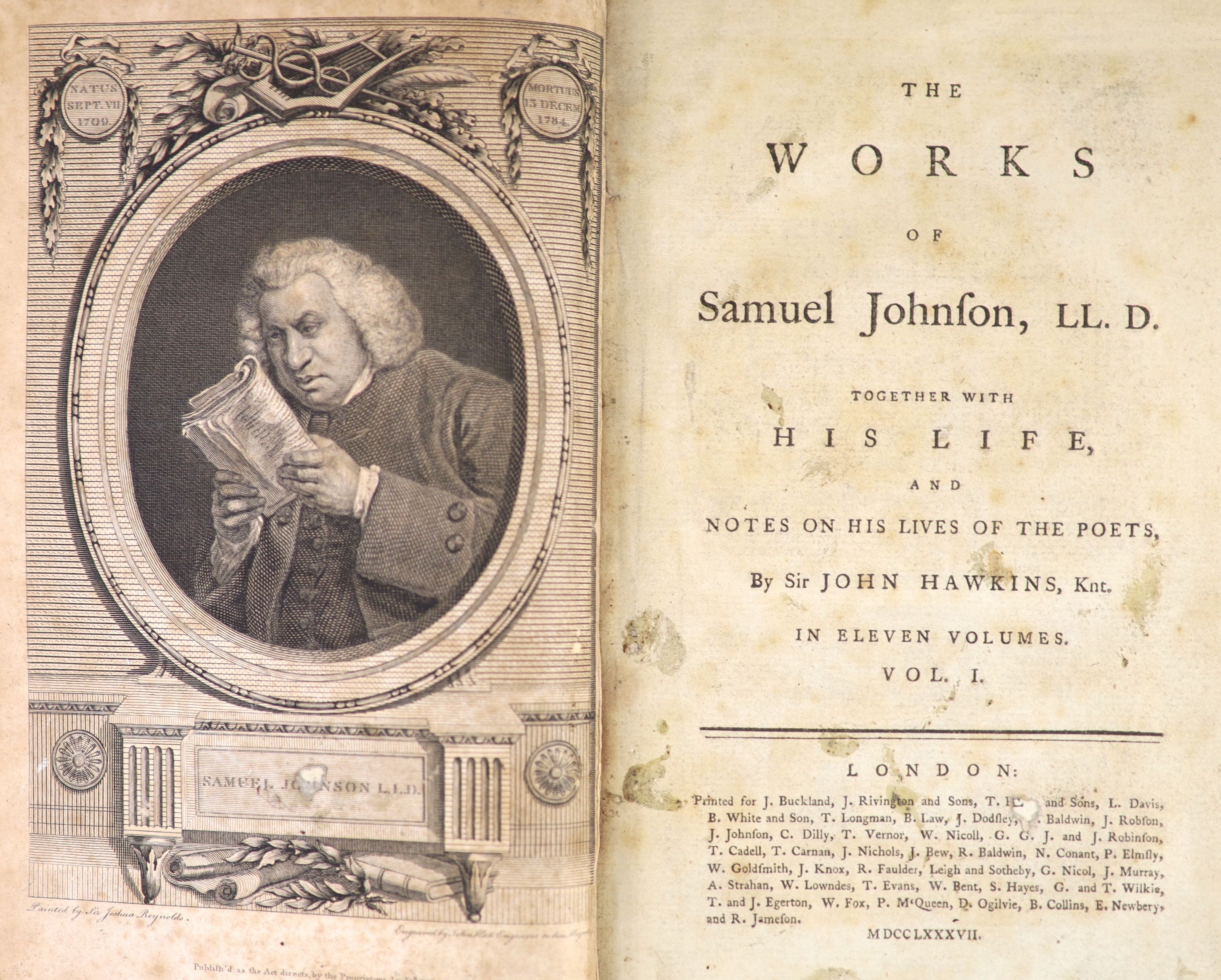 Johnson, Samuel - The Works of ..... together with His Life, and Notes on His Lives of the Poets, by Sir John Hawkins ... 11 vols., portrait frontis.; sometime rebound